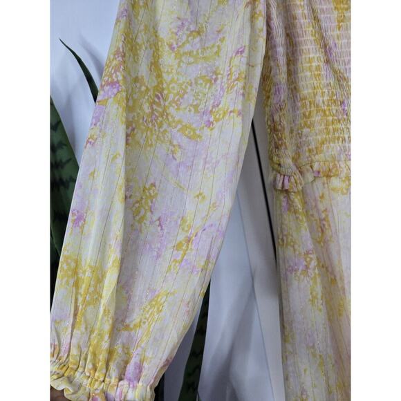 1.State Women's Blouson Sleeve Square Neck Floral Smocked Dress NWT Medium - Picture 9 of 9